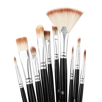 Gouache Brush Set - 10 Nylon Brushes for Painting