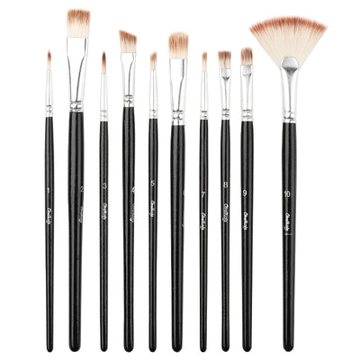 Gouache Brush Set - 10 Nylon Brushes for Painting