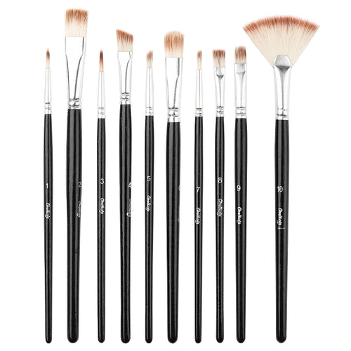 Gouache Brush Set - 10 Nylon Brushes for Painting