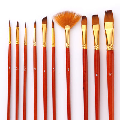10 Nylon Hair Brushes with Fan-shaped Watercolor Pens