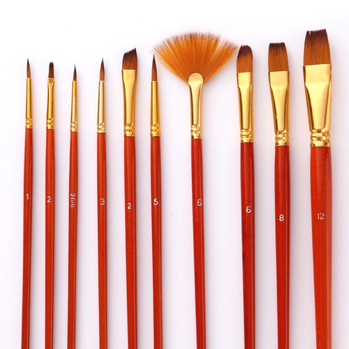 10 Nylon Hair Brushes with Fan-shaped Watercolor Pens