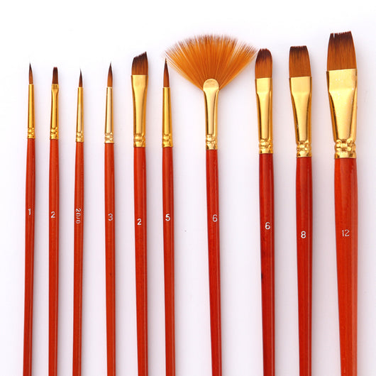 10 Nylon Hair Brushes with Fan-shaped Watercolor Pens